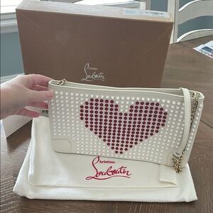 EUC Christian Louboutin LoubiPosh Valentines Spiked Clutch w/ chain,dust bag,box